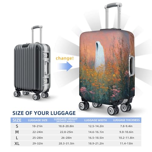 White Ghostly Figure Wildflowers Elastic Travel Luggage Covers Dustproof Scratch-Resistant Suitcase Protector Fit 22-24 Inch4