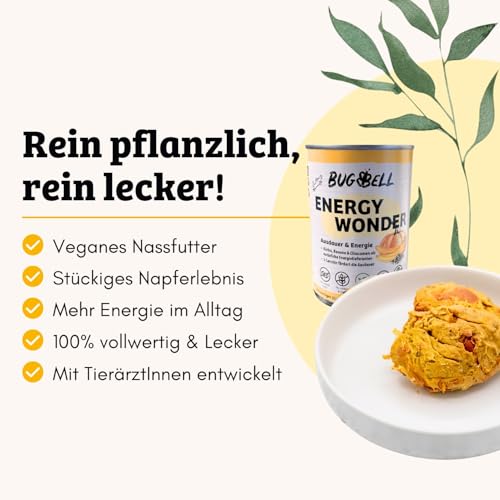 BugBell 400g Nassfutter, Pflanzlich & Vollwertig, Purinarm , Napferlebnis mit Jackfrucht, für aktive Hunde, Banane & Chia & L-Carnitin als Energielieferanten, hergestellt in DE