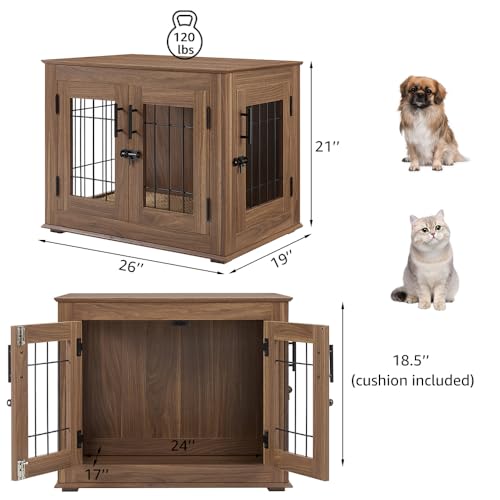 beeNbkks Furniture Style Dog Crate End Table, Double Doors Wooden Wire Dog Kennel with Pet Bed, Decorative Pet Crate Dog House Indoor Medium Large - Image 5