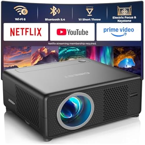 CiBest Mini Projector with WiFi and Bluetooth, Short Throw Full HD 1080P