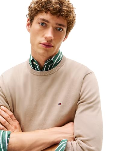Tommy Hilfiger Herren-Pullover mit Rundhalsausschnitt, Baumwolle, leicht, auch erhältlich in Big & Tall, Coastal Taupe, X-Small – Ansicht 2