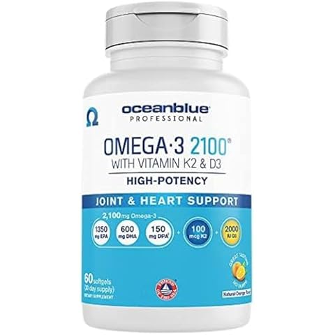 Oceanblue Professional Omega-3 2100 with Vitamin K2 and Vitamin D3-60 Count - Triple Strength Burpless Fish Oil Omega-3 Supplement with EPA, DHA & DPA - Wild Caught - Orange Flavor, 30 Servings Cover