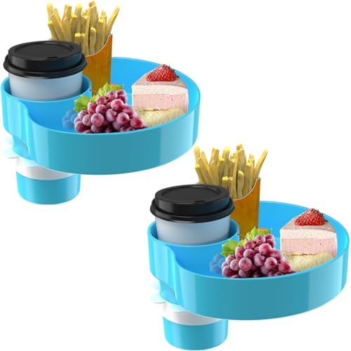 Image of [2 Packs] Kids Car Seat Tray, Travel Tray with Cup Holder for Toddler Baby, Kids Car Seat Food Snack Organizer for Road Trip, Stroller snack Organizer Travel Must Haves (Sky Blue, 2 PCS)