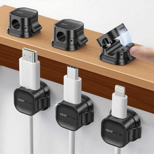 OMOTON ケーブルホルダー, 6個セットバネ式ケーブルクリップ 卓上ケーブル収納 強力粘着, 簡単に開くことができ，整然とした充電コード 収納配線止め, デスク 車内 オフィス ナイトテーブル などに対応