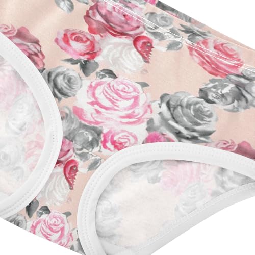 Durable Toddler Girls Underwear 2t Cotton Little Girl Panties Watercolor Pink Gray Roses Briefs Kids Undies4