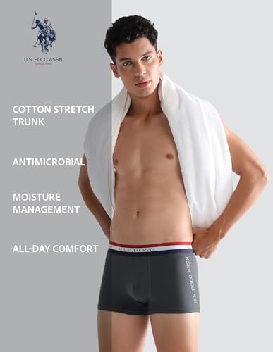 Image of U.S. Polo ASSN. Mens ET002 Anti Microbial Branded Stretch Cotton Underwear Trunk -Pack of 2