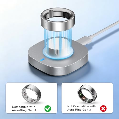 Charger Compatible with Aura-Ring Gen 4 Size 8,Fast Safe Charging Dock and USB-C Cable,Silver Gray - Additional View