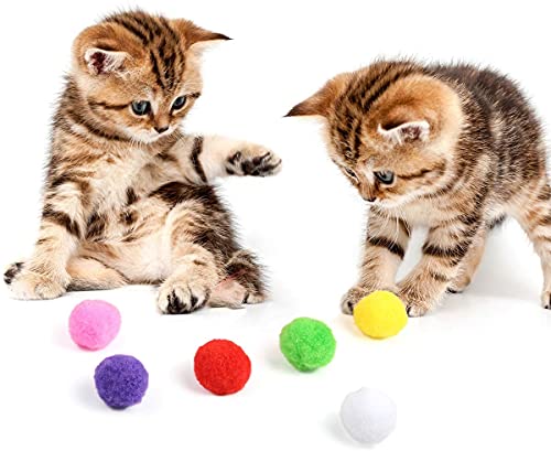 Cat Toy Balls, KEAIDUO 3cm Cat Pompoms Balls, Colorful Kitten Toy, Pet Toy, Plush Scratching Balls, Pet Chew Toys Ball, Toy Interactive for Cat, Pet Supplies for Kittens Dog…