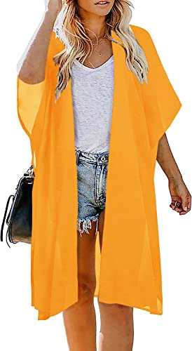 Image of Indian Trendy Women's Solid Puff Sleeve Kimono Long Cardigan Loose Cover Up Casual Blouse Top Chiffon