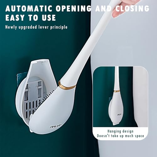 Image of Modern Flexible Silicone Toilet Caspa, Silicone Toilet Bowl Brush and Holder Set, Flat Flexible Brush Holder Set, Water Drop Toilet Brush, Toilet Wand Cleaning Kit Wall Mounted, White