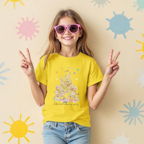 Image of Floral Castle Shirts for Girls Graphic Cute Tshirt Kids Toddler Flower Holiday Shirt Vacation Trip Tee Tops