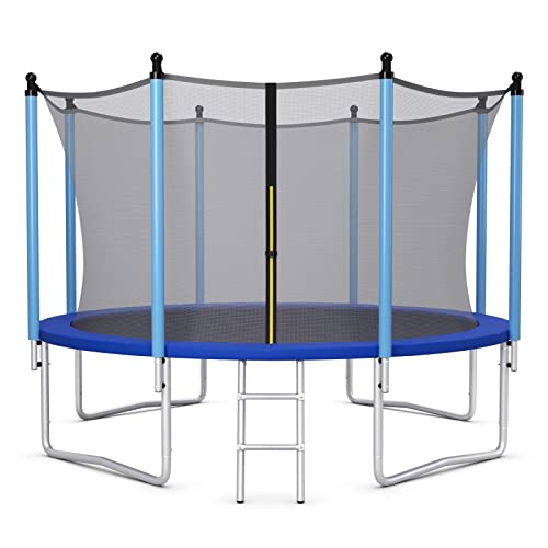 GYMAX Trampoline, 8FT 10FT 12FT 14FT 15FT 16FT Recreational Trampolines w/Safety Enclosure Net & Ladder - ASTM Certificated, Outdoor Trampoline for Kids and Adults (12FT, Internal-Net)