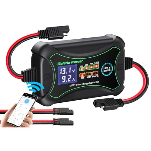 10A MPPT Wireless Solar Charge Controller with BT, Bateria Power 12 Volt Phone APP Intelligent Control Solar Regulator with LCD Display, LED Indicate Light for Gel AGM Lithium LiFePO4(Sunroc