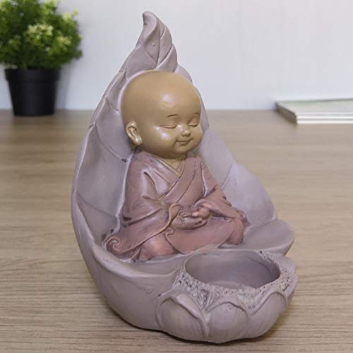 Zen Light CH02 Feng Shui Buddha Statue Candle Holder Tealight Decoration Lucky Charm Gift Idea Zen Height 13 cm Beige and Antique Pink Colour Polyresin - Image 3