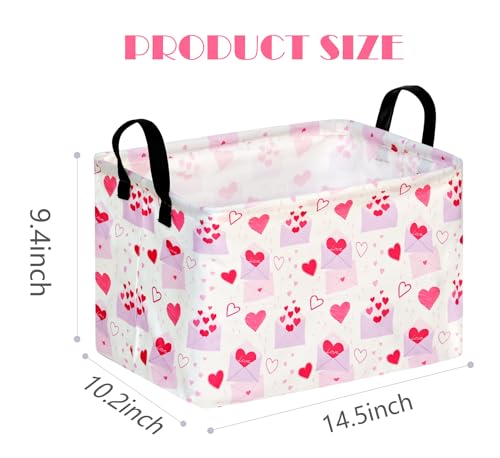 Image of MAIZMZ Empty Gift Basket for Girls Heart Print Storage Cube for Women, Closet Shelf Waterproof Organizer Bins with Handles Nursery hamper Kids Toys Books Box Room Deco