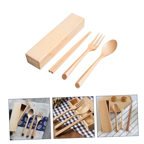 Baluue 便携?木和風箸スプーンフォーク ケース付き 持ち運び便利 ビジネス出張 旅行 キャンプ 昼食用 食器点