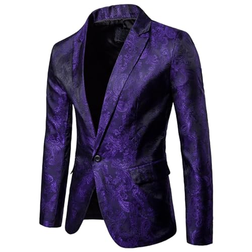 Mens Long Sleeve Turtle Neck Work Blazer with Formal Sequin Bling Slim Fit Paisley Single Breasted 1 Button Coat