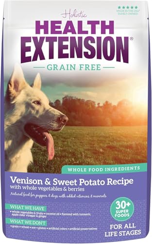 Health Extension Grain Free Venison & Sweet Potato Dry Dog Food - 30+ Superfoods and Probiotics for All Life Stages (4 lb)