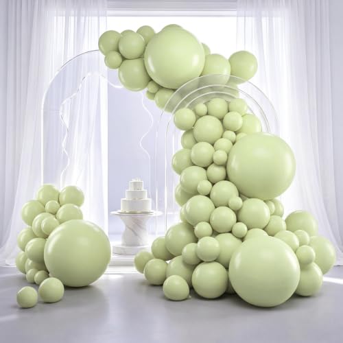 Image of RUBFAC Dusty Green Balloons 129pcs Different Sizes Pack of 18 12 10 5 Inch, Latex Boho Sage Green Balloon Garland Arch Kit for Wedding Dinosaur Jungle Safari Birthday Party Decorations