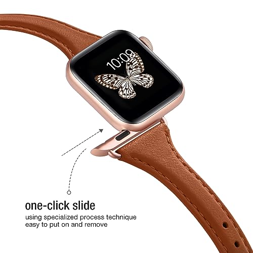 WFEAGL Compatible with Leather Apple Watch Band 41mm 40mm 38mm 42mm(series 11 10) Women, Top Grain Leather Strap Slim & Thin Replacement Wristband for iWatch Bands SE 3 2 1, Series 11 10 9 8 7 6 5 4 3 2 1 — view 4