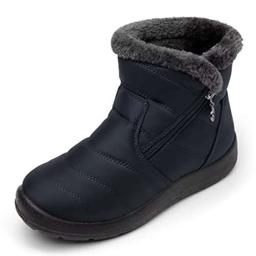 Cheval Winter Snow Zip Up Boots for Women, Fur Lined Warm Ankle Booties, Outdoor Anti-slip Waterproof Comfortable Short Boot, Botas De Invierno Para Mujert