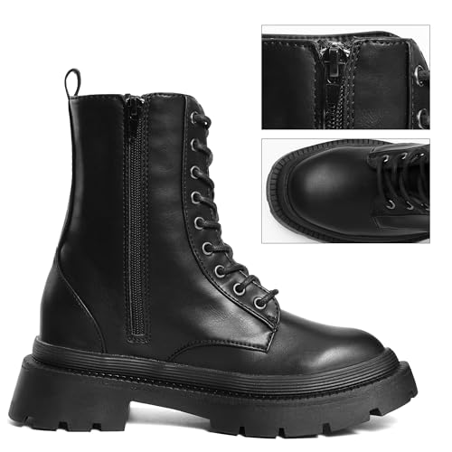 HOMETRUE Womens Combat Boots Lace-up Ankle Boots for Women Leather Heeled Boot Fashion4
