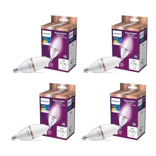 Philips Smart 40W B12 Color LED Smart Candle-Shaped Bulb 4-Pack- E12- Indoor - Connects to Your Existing Wi-Fi - Control with Voice or App + Activate with Motion - Matter Compatible