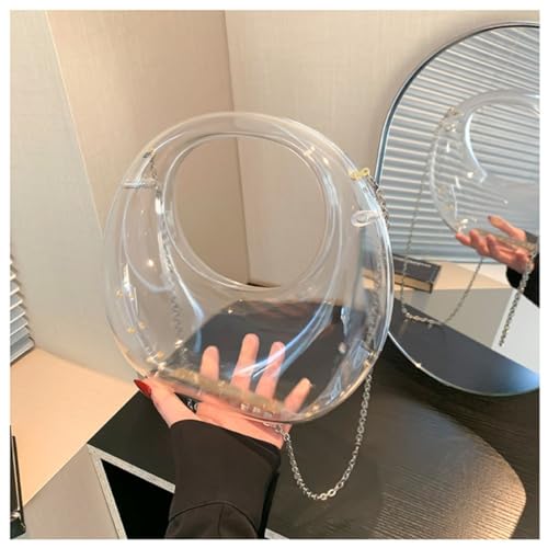 Image of Acrylic Evening Clutch Purse Top-handle Moon Hobo Bag, Elegant Marble Handbag for Wedding Cocktail Party