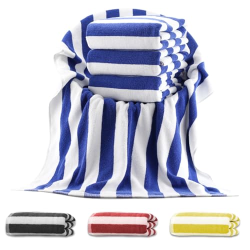 SpireHues 100% Cotton Oversized Beach Towel (76x180cm) | Quick Dry & Highly Absorbent | Super Soft Plush Cabana Striped Towel for Swimming Pool Bath & Travel | Blue