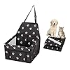 Wildmarely Car Seats for Small Dogs, Pet Booster Folding Carrier with Clip-On Safety Leash,2 PVC Support Bars and Zipper Storage Pocket (Black-White Footprints)