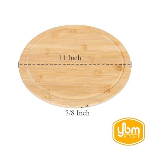 Tabla de cortar redonda de bambú orgánico YBM Home, 11 pulgadas, para preparación de alimentos, carnes y vegetales — tabla de picar y bloque de carnicero premium 100 % natural con ranuras para jugos miniatura 2