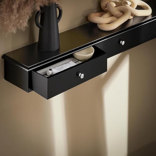 Image of Sabri SHOPEE Wooden Wall Cabinet with Drawers for Storage Floating Wall Shelf with Hidden Storage for Home Kitchen Office and Living Room (Black, • 93W x 15D x 10H cm (3 Drawers))