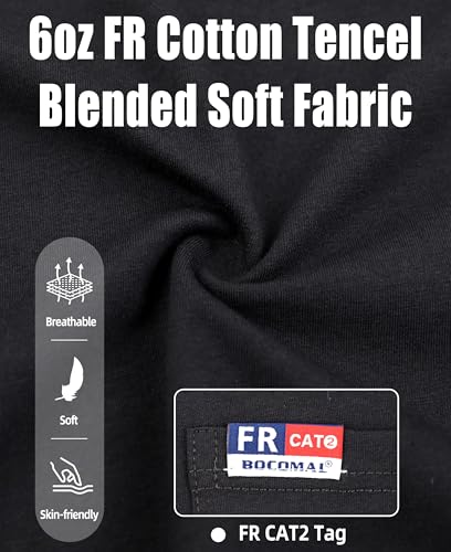 Image of BOCOMAL FR Shirts for Men Long Sleeve EX Soft Flame Resistant Henley CAT2 | NFPA2112 6oz Midweight Cotton Knit Heather Series,Moisture-Wicking /Breathable,Chest Pocket,Rib-Knit Cuffs,Summer Work T Shirt