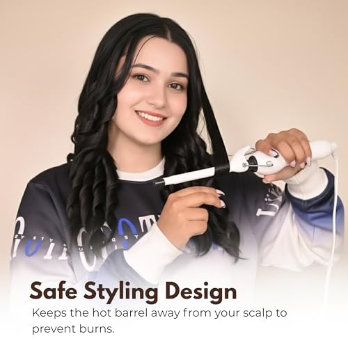 Image of Concepta Hair Curler Machine | Professional Hair Curler Iron Rod Styler for Women with Machine Stick | Hair Brush Styler for Waves, Curls & Volume | White