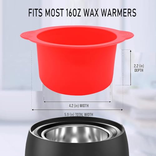 Image of Silicone Wax pot Liner, Silicone Wax Bowl Warmer liner, Non-Stick Melt Pot Replacement, Reusable Melt Liner with 50 Pcs Waxing Sticks Body Hair Removal 14 oz Red
