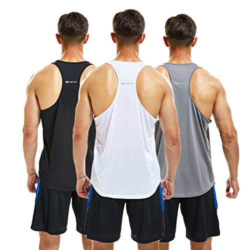 Image of frueo 3 Pack Running Muscle Tank Top for Men Quick Dry Workout Sleeveless Tops Breathable Y-Back Shirts Training Bodybuilding Vests