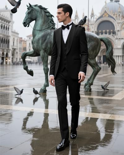 Men's Suit Slim Fit 3 Piece Tuxedo Shawl Collar Blazer Jacket Vest Pants Suit Set for Casual Wedding Prom Formal Wear3