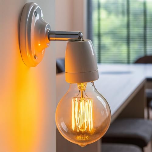 Applique murale en porcelaine émaillée E27 230 V Avec articulation en métal Blanc