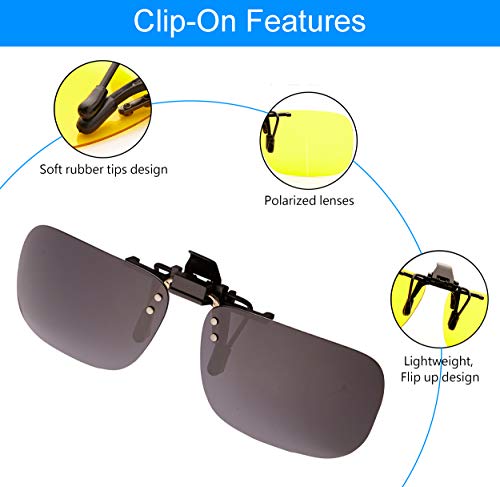 Image of POLARS DESIGN Clip On Flip Up Polarized Len Sunglasses Over Prescription Myopia Eyeglasses