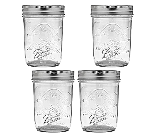 Image of Regular Mouth Mason Jar 8 oz - (4 Pack) - Ball Regular Mouth Mason Jars With Airtight lids and Bands - For Canning, Fermenting, Pickling, Freezing - Glass jar, Microwave & Dishwasher Safe