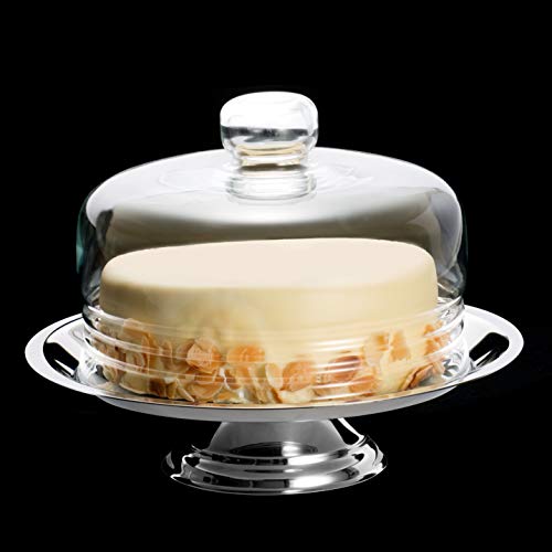 Prato para Queijo com Pé de Prata e Tampa de Vidro Rojemac Transparente