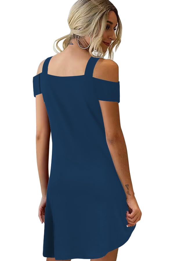Image of SAUKOLE Womens Sexy Cold Shoulder Dresses Summer Casual Dress Loose Fit Knee Length Dress