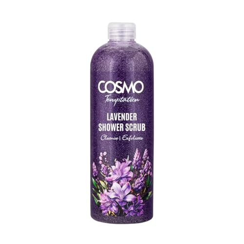 Cosmo Skin Care Temptation Lavender Shower Scrub 1000ml/33.81fl.oz, Body Cleansing, Skin Exfoliate, Remove Impurities & Dead Cells, Best Body Wash, Daily Use Shower Gel, All Skin Types