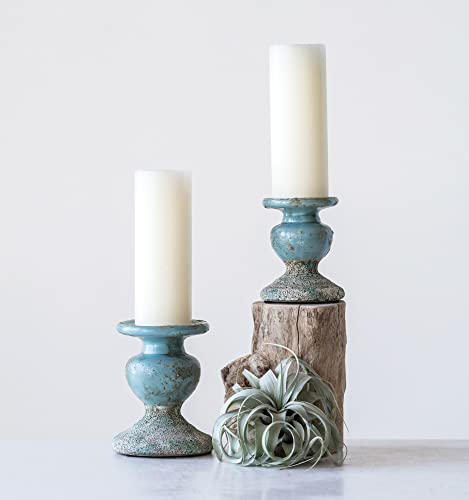 Creative Co-Op Large Distressed Blue Terracotta Pillar Candle Holder - Image 4