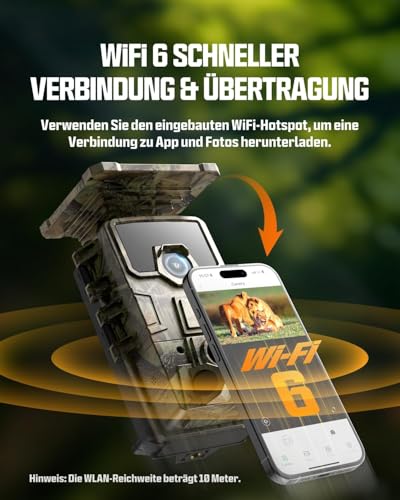 CEYOMUR 4K 30fps Solar Wildkamera, 64MP Wi-Fi 6 wildtierkamera mit Handyübertragung App...