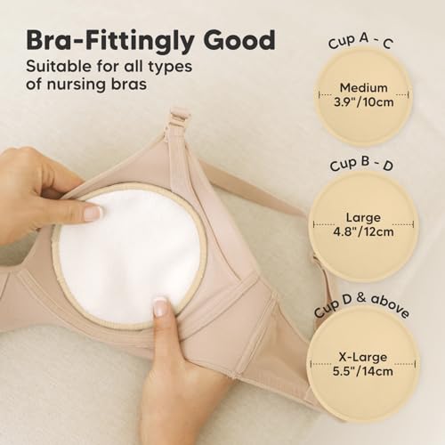 Image of 14-Pack Reusable Nursing Pads for Breastfeeding - Soft & Absorbent 4-Layers Washable Breast Pads for Leaking Milk, Viscose from Bamboo Breastfeeding Essentials, Nipple Covers (Bare Beige, L 4.8 inch)