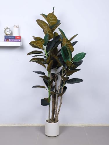 Image of ARICK DECOR 6Ft Artificial Fiddle Leaf Fig Tree with Pot for Faux Tree with Large Realistic Trunks and Big Leaves, Fake Floor Potted Artificial Plants (Multicolor-42) (5.1Ft-Leaf-Red)