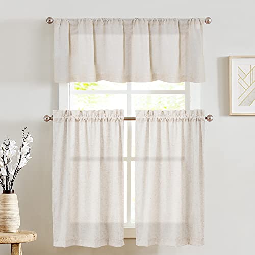 JINCHAN Kitchen Curtains and Valances Set Tier Curtains Linen Curtains Beige Cafe Curtains 36 Inch Length Living Room Bedroom Bathroom Farmhouse Rustic Country Curtains 3 Piece Set Rod Pocket Crude