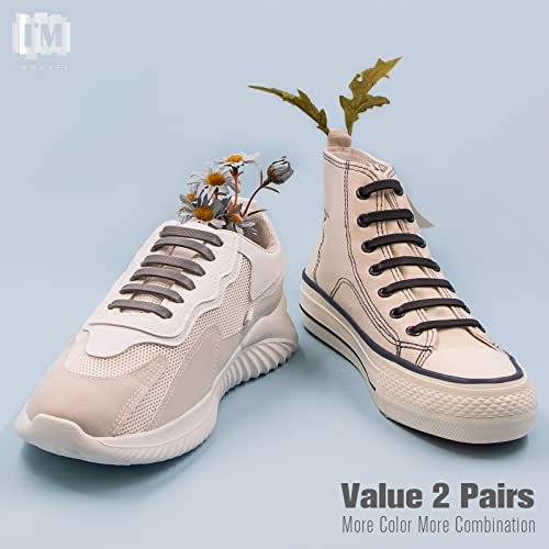 Image of INMAKER No Tie Shoelaces for Kids and Adults (2 Pairs), Elastic Shoelaces for Sneakers, Silicone Flat Tieless Running Shoe Laces