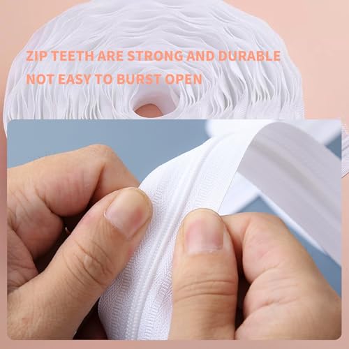 zrfgbxim 9.3m Zips for Sewing White Continuous Zip and Sliders, Nylon Coil Zipper by the Yards - Image 3